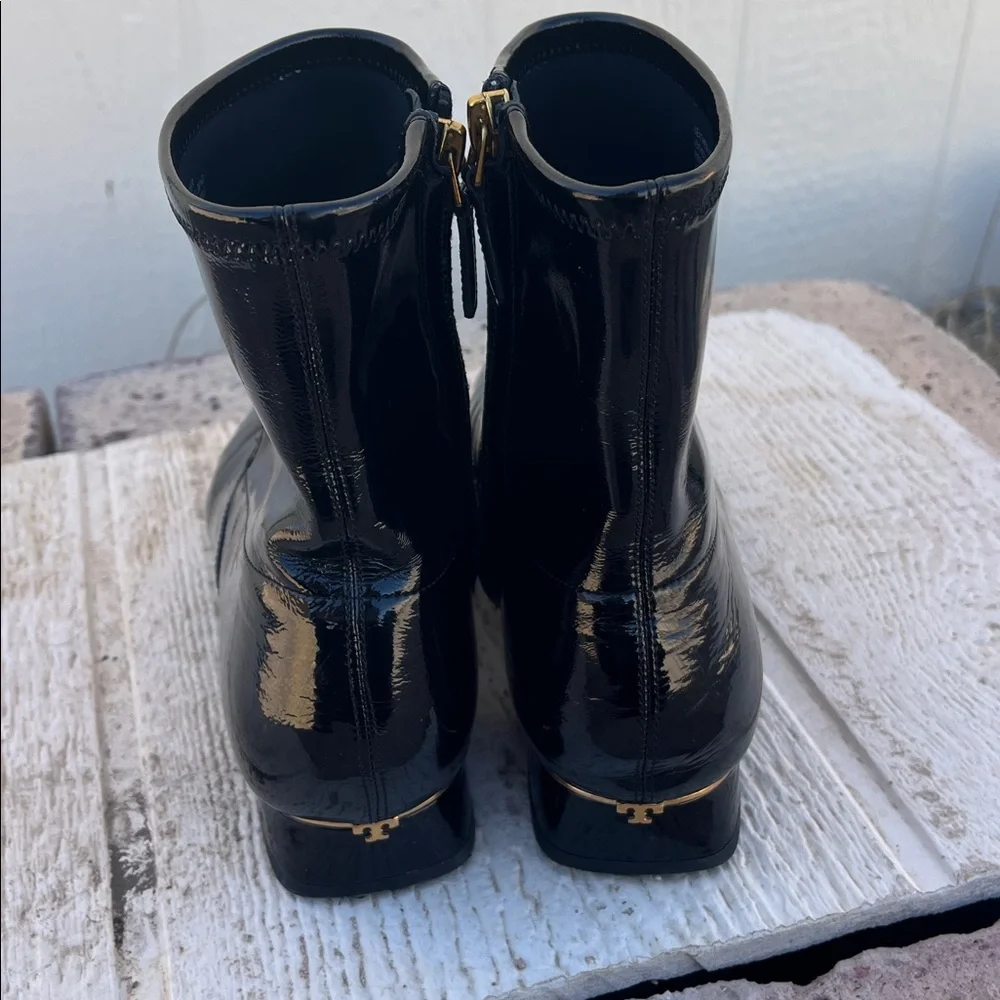 Tory Burch Black Patent Leather Ankle Boots Heels Size 9.5 $398